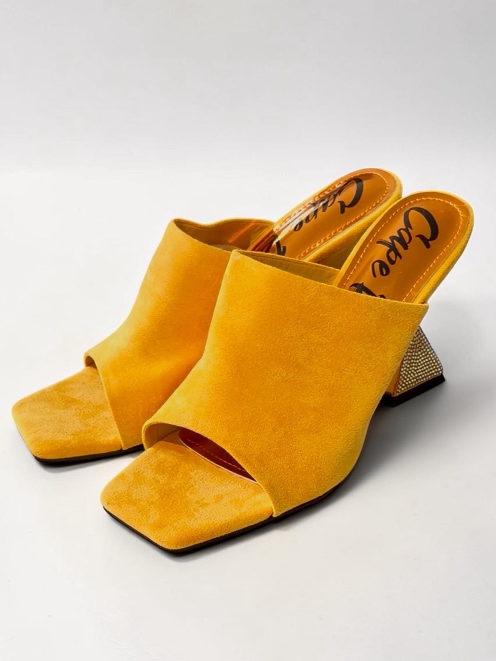 Cape Robbin Orange Yellow Suede Open-Toe Mules with Embellished Block Heel - Picture 7 of 13